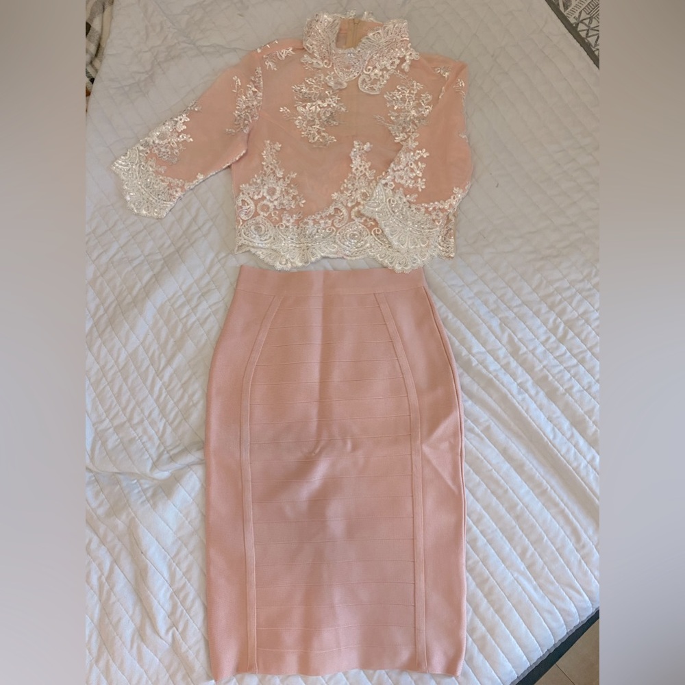 Pink Bandage Skirt with Mesh top.